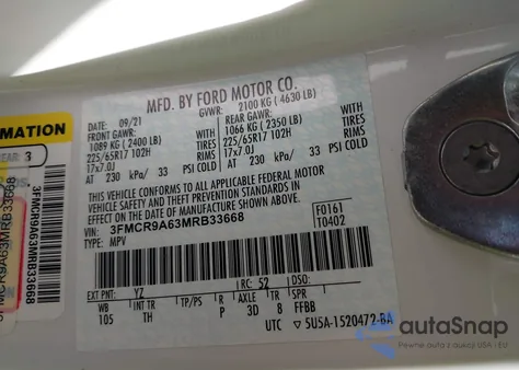2021 Ford Bronco Sport from USA, damaged, VIN 3FMCR9A63MRB33668